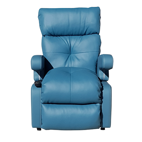 Medical Patient Cocoon Lift Recliner Chair, Single Power, Generation 2, origan blue, front view